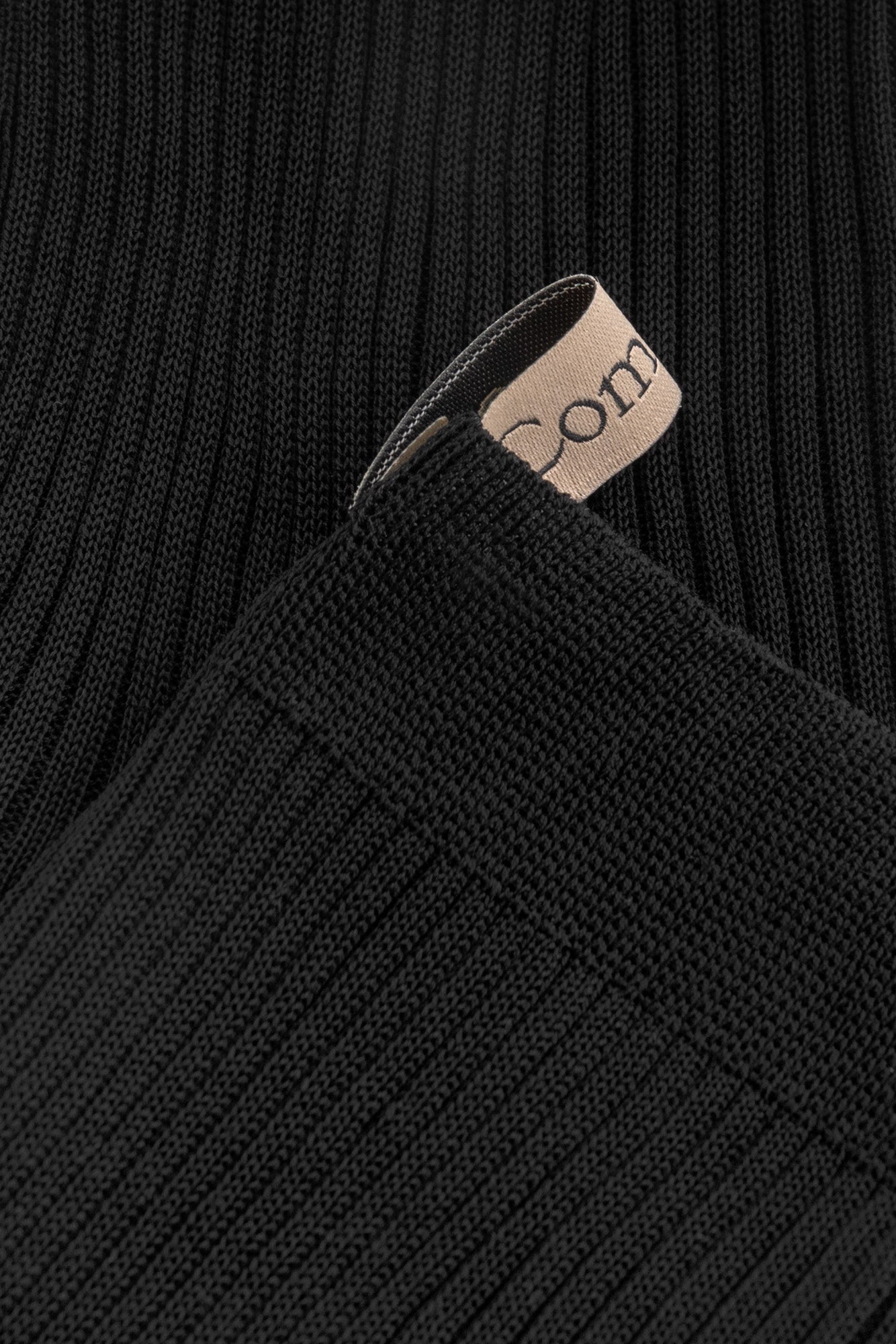 Ribbon Tag Detail, The Agnelli Sock in Black, Egyptian Cotton