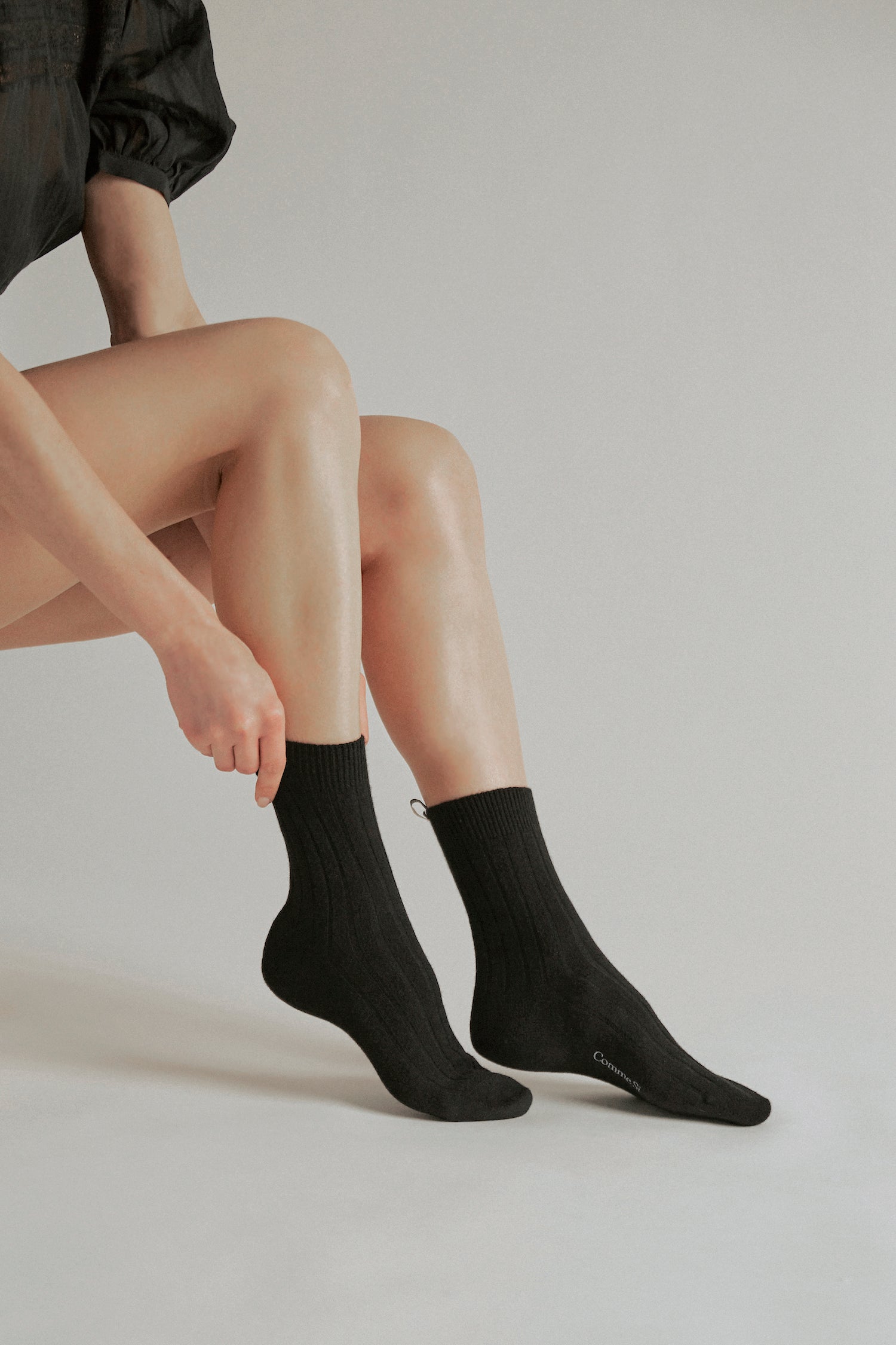 The Danielle Sock, Mongolian Cashmere, Black on figure