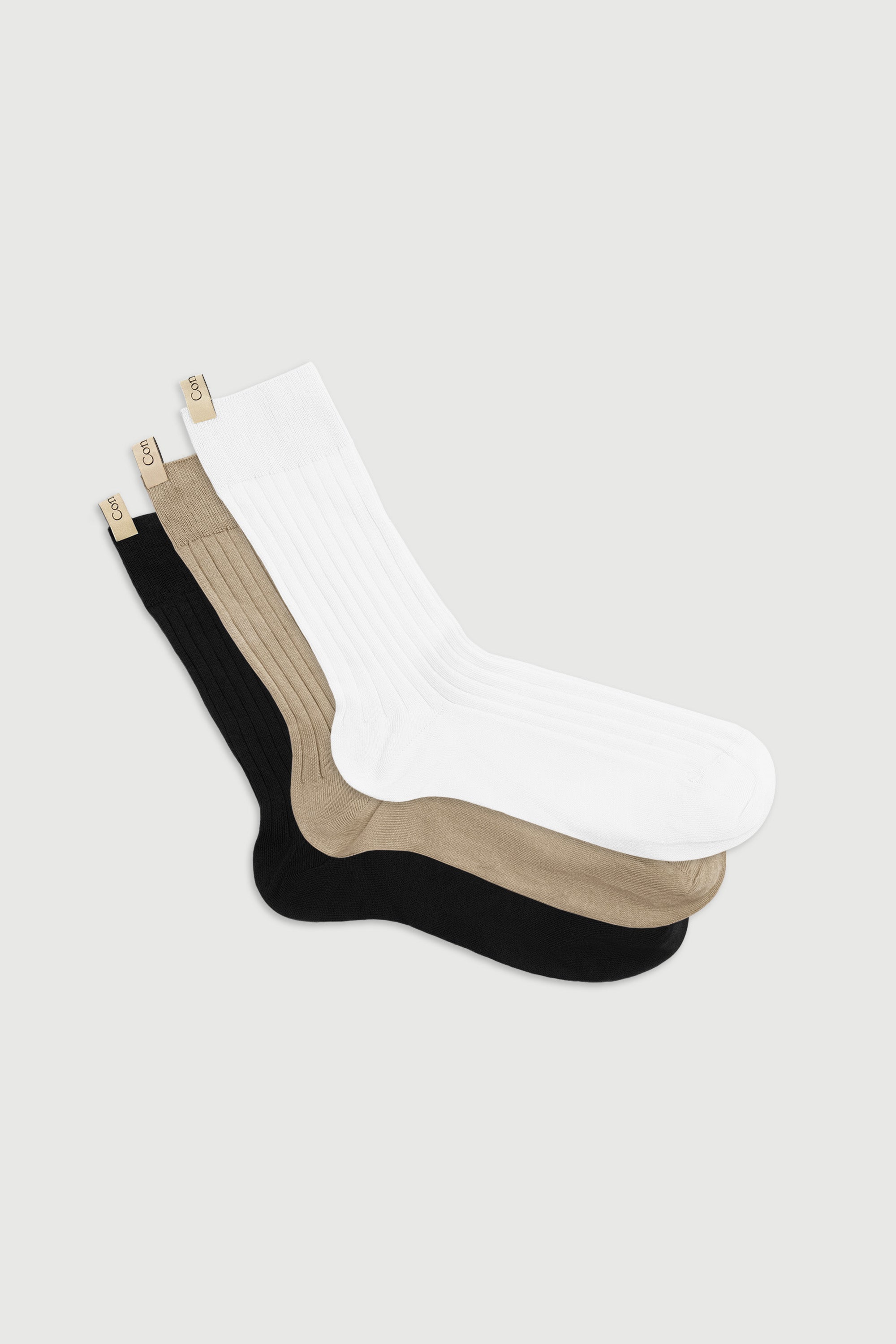 The Yves Sock Trio in Neutral, Egyptian Cotton, by Comme Si