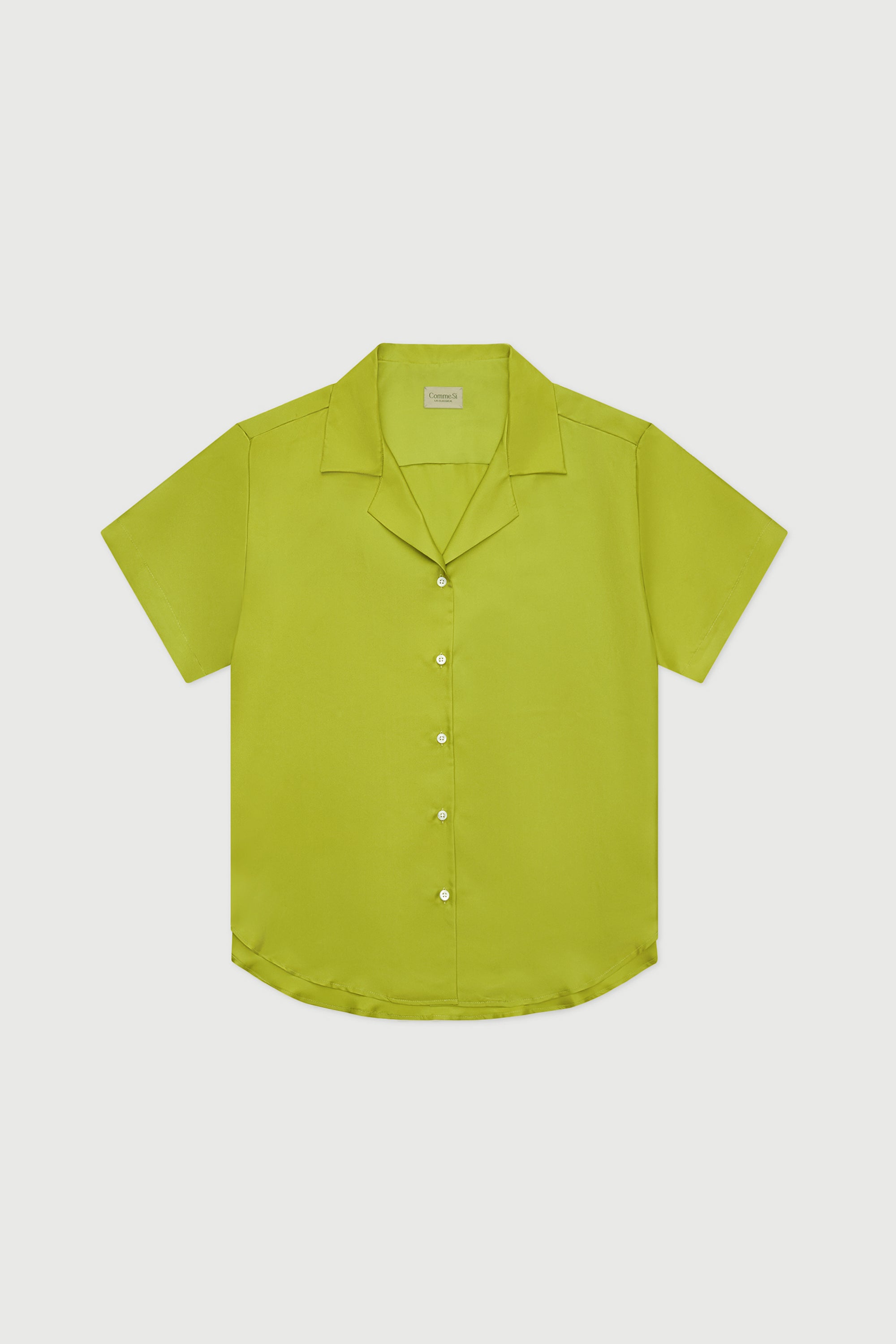 Notched Collar Short Sleeve Shirt Silk Twill