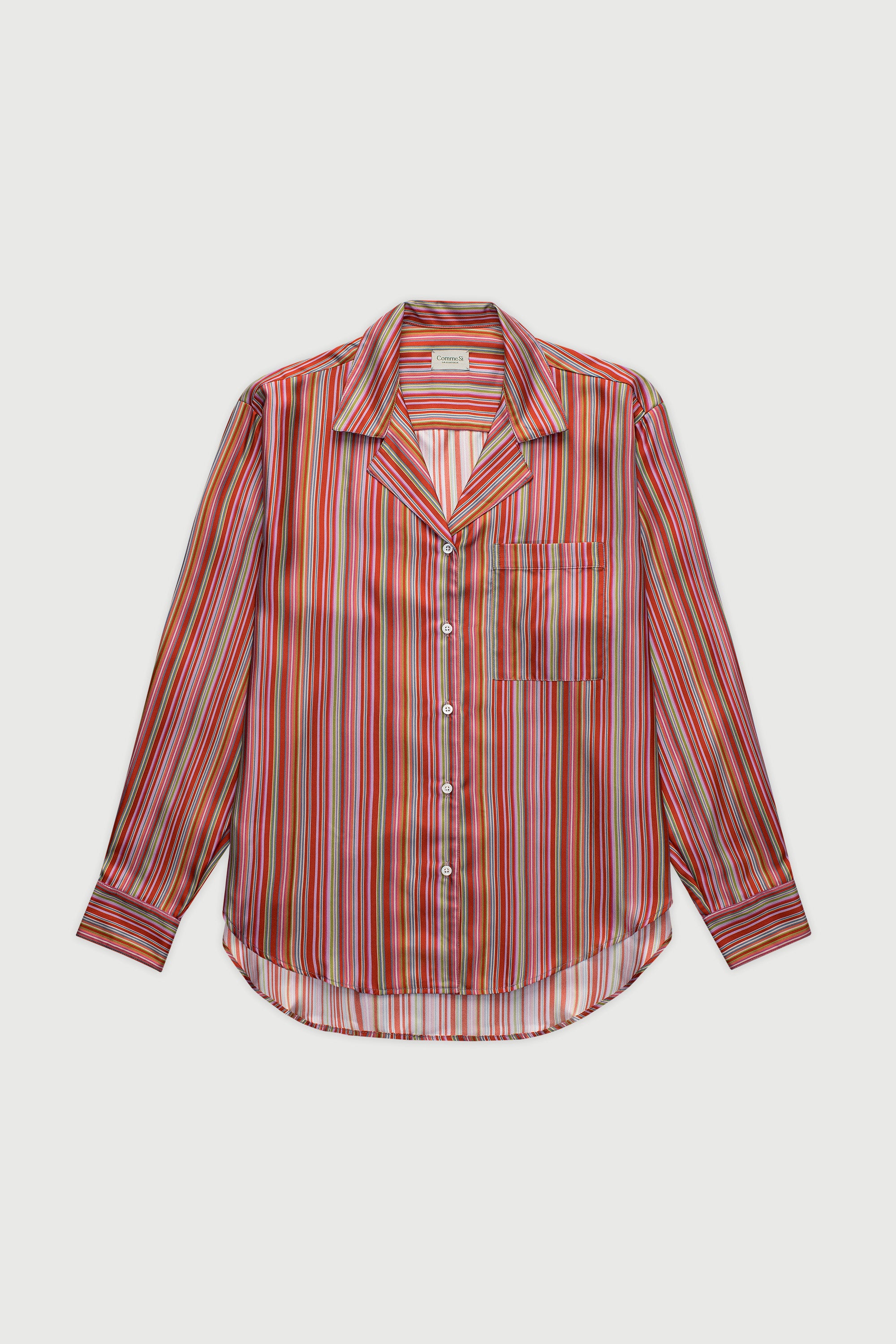 Notched Collar Long Sleeve Shirt Silk Twill