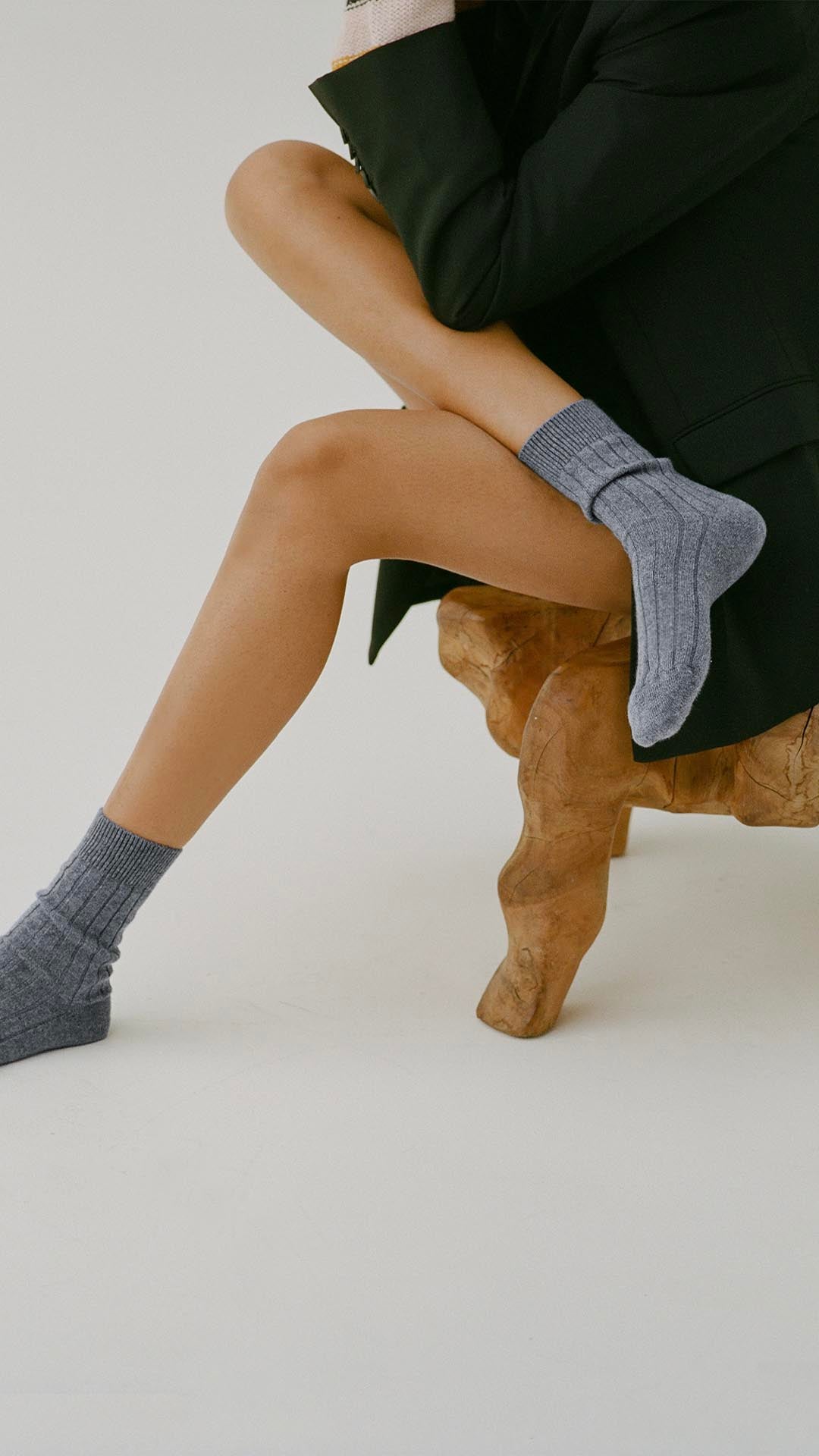 Heather Grey Cashmere Socks, The Danielle Sock, Heather Grey, Mongolian Cashmere, Comme Si