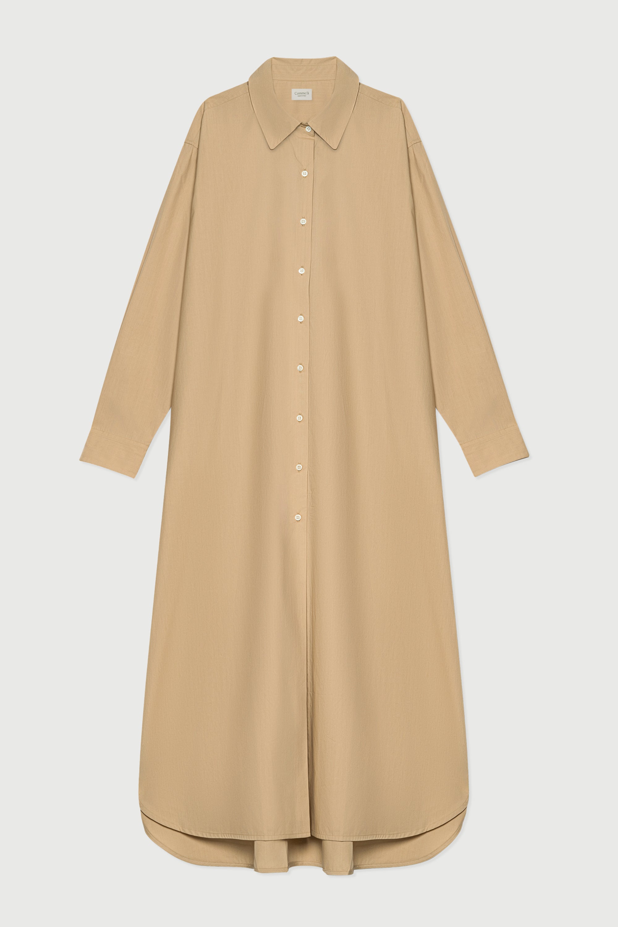 khaki cotton shirt dress Shirtdress, Cotton Poplin Khaki / L/XL
