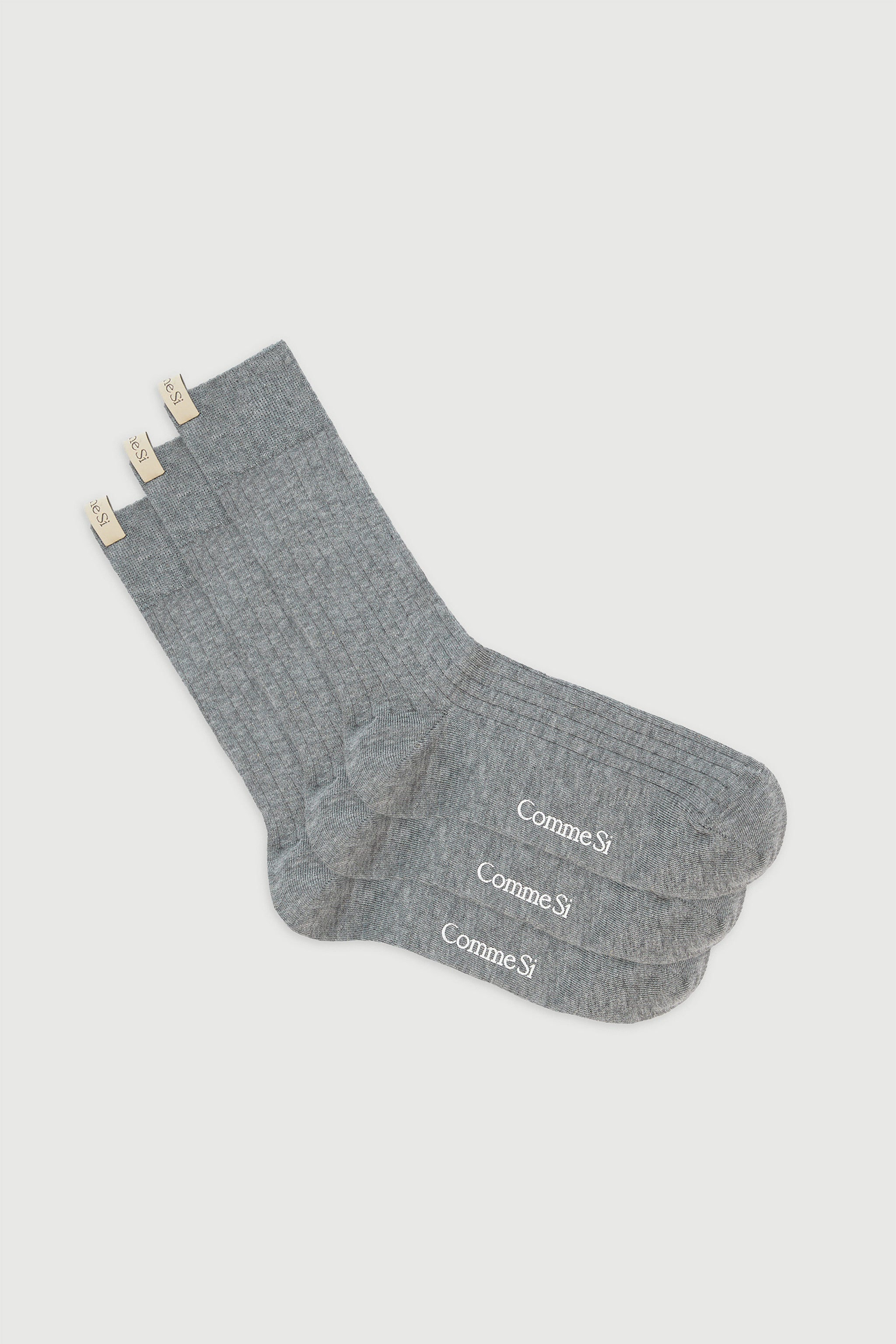 The Yves Sock Trio in Neutral, Egyptian Cotton, by Comme Si, three pairs of grey socks