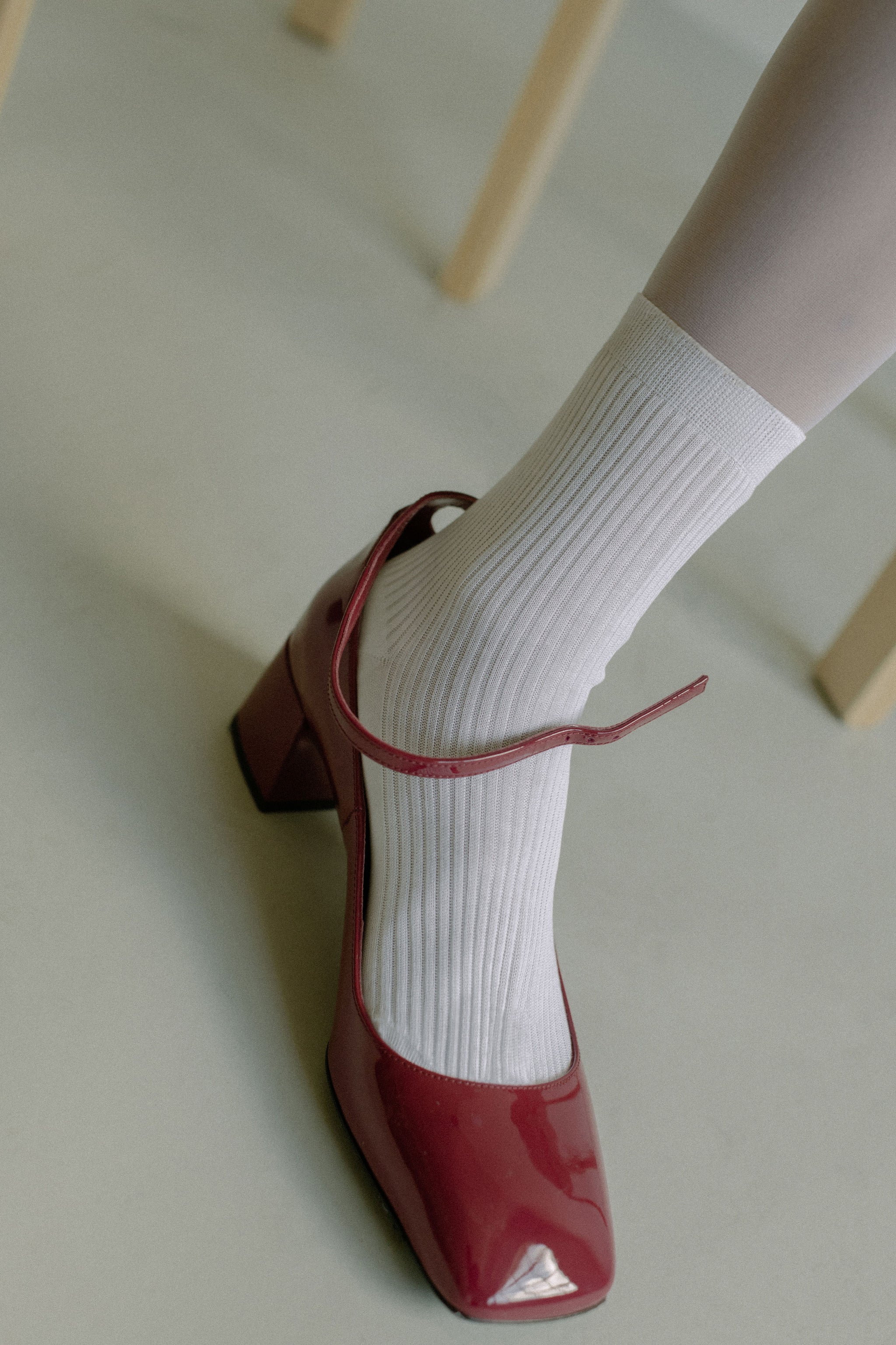The Agnelli Sock in White with red patent heels, Egyptian Cotton, Comme Si