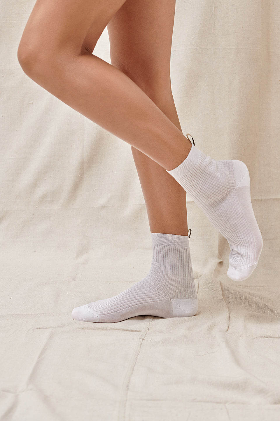 The Agnelli Sock in White, Egyptian Cotton, on model