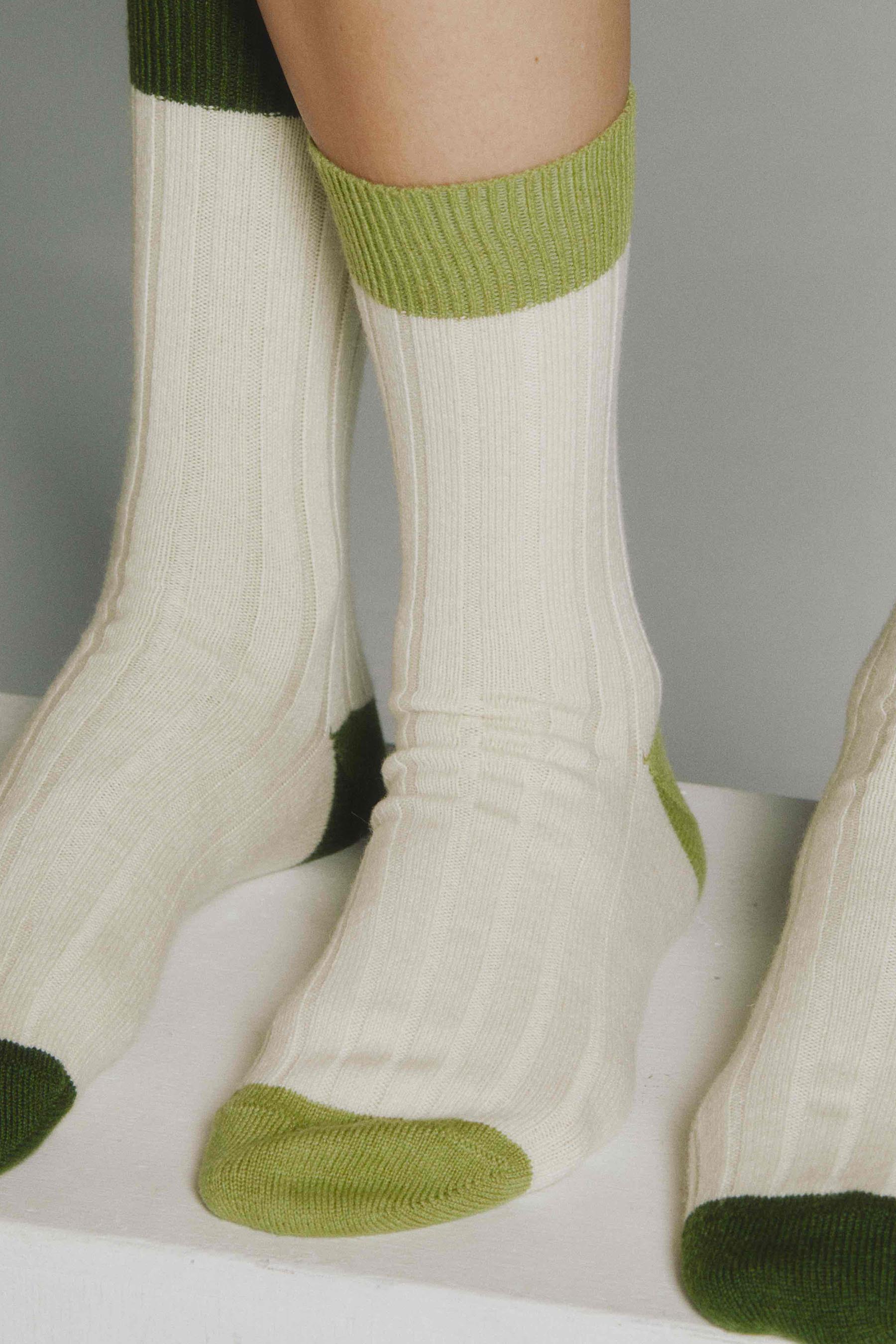 The Danielle Sock, Color Block, Cashmere, Cream Kiwi