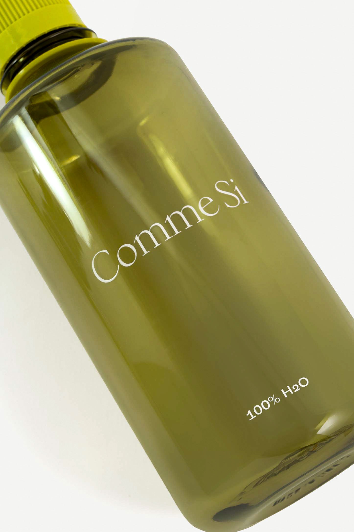Front Design Detail - Comme Si Logo - Mossy green 32oz Nalgene bottle. Comme Si x Nalgene