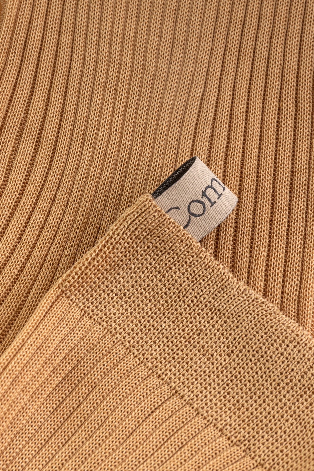 Ribbon tag detail, The Agnelli Sock in Camel, Egyptian Cotton