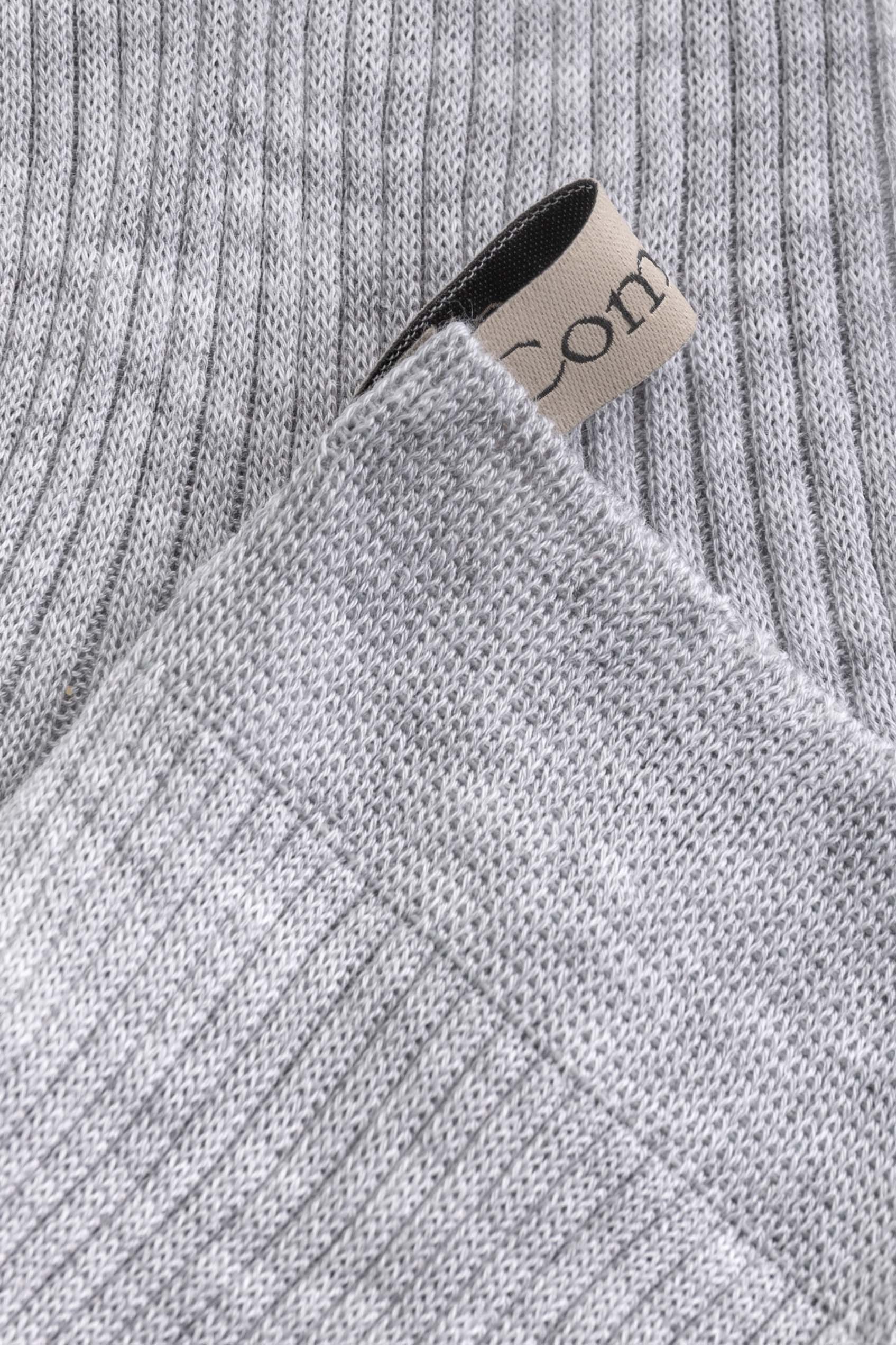 Ribbon Tag Detail, The Agnelli Sock in Light Heather Grey, Egyptian Cotton