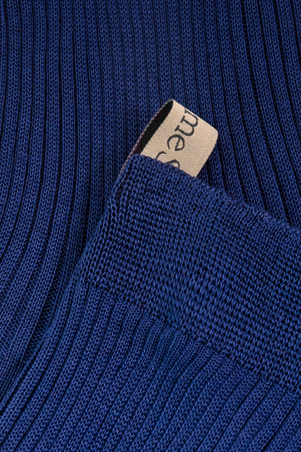 Ribbon tag cuff detail, The Agnelli Sock in Varsity Blue, Egyptian cotton sock by comme si