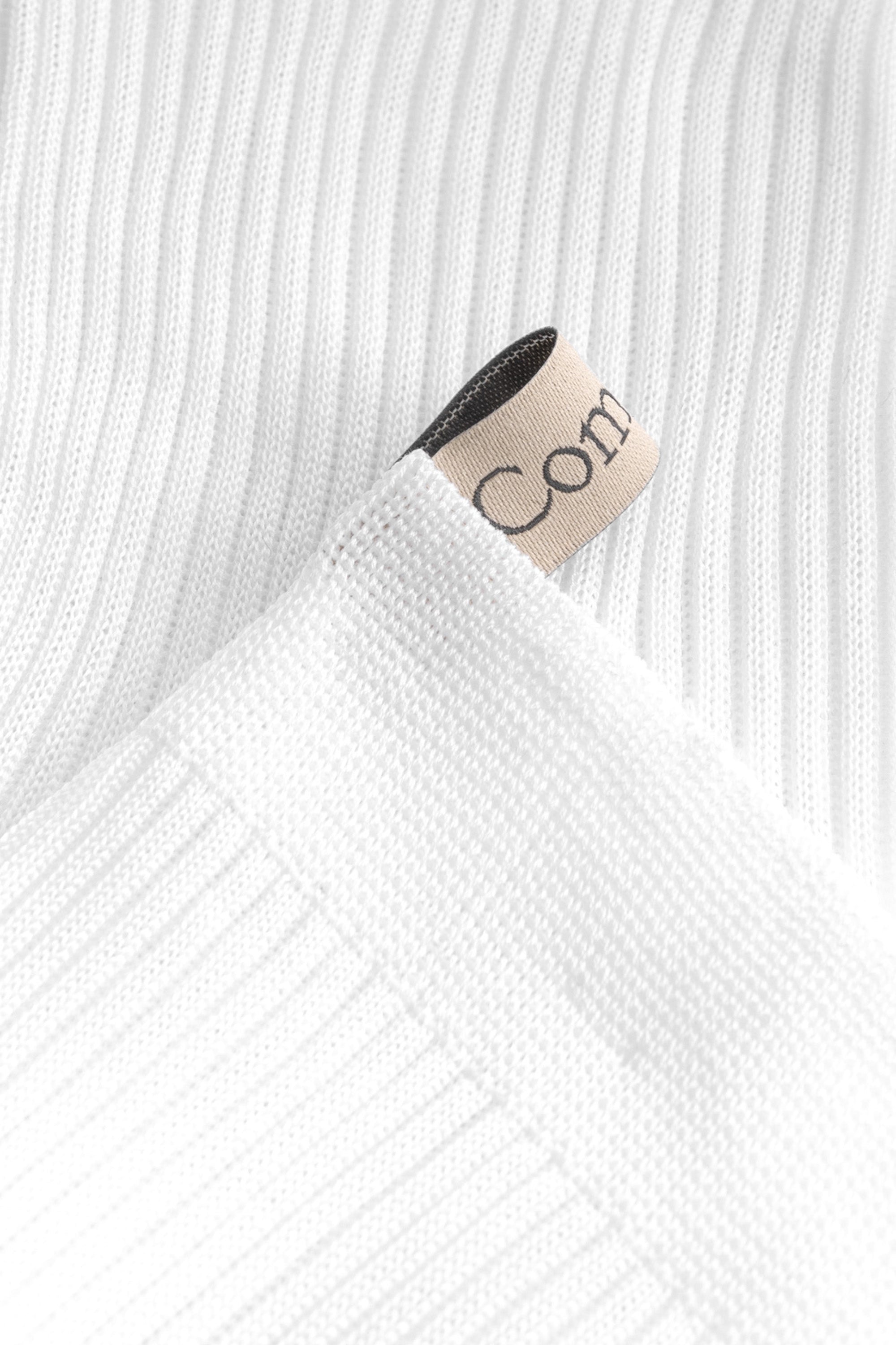 Ribbon tag detail, The Agnelli Sock in White, Egyptian Cotton