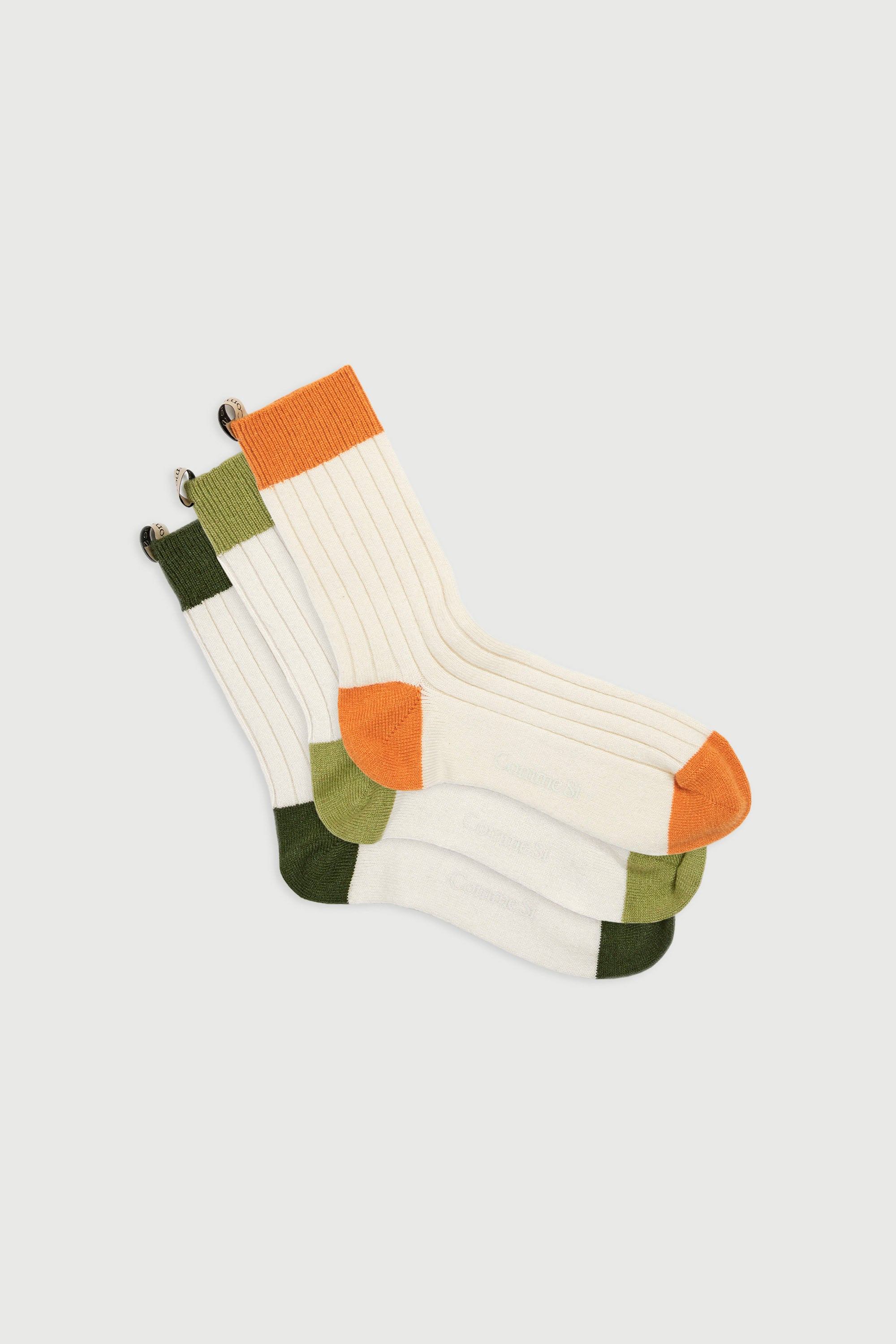 The Cashmere Trio in Cream Color Block, Mongolian cashmere socks, by Comme Si