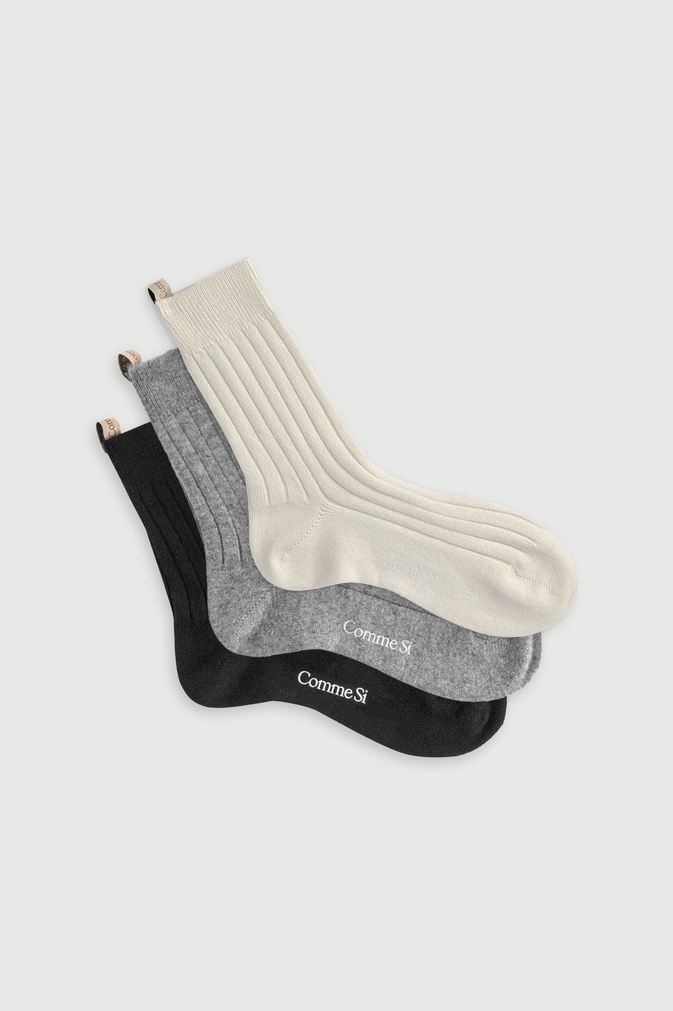 The Cashmere Trio in Neutral, Mongolian Cashmere Socks, by Comme Si