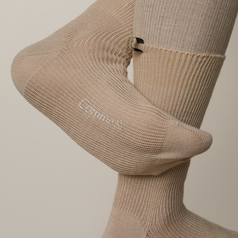 the merino sock in bisque, beige, merino wool by comme si