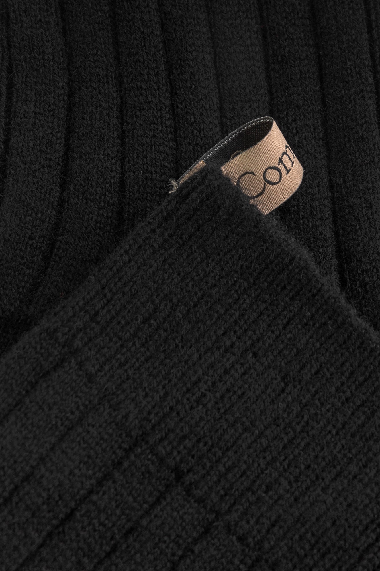 Ribbon tag detail, The Danielle Sock, Mongolian Cashmere, Black, Comme Si