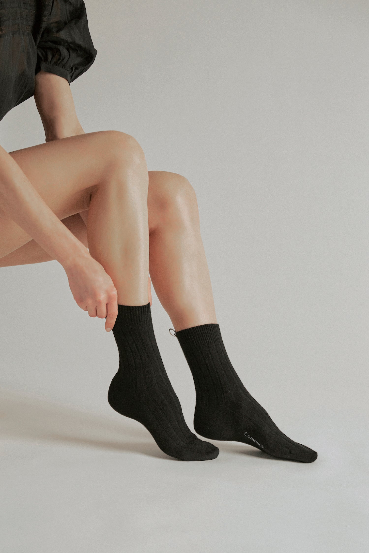 The Danielle Sock, Mongolian Cashmere, Black on figure