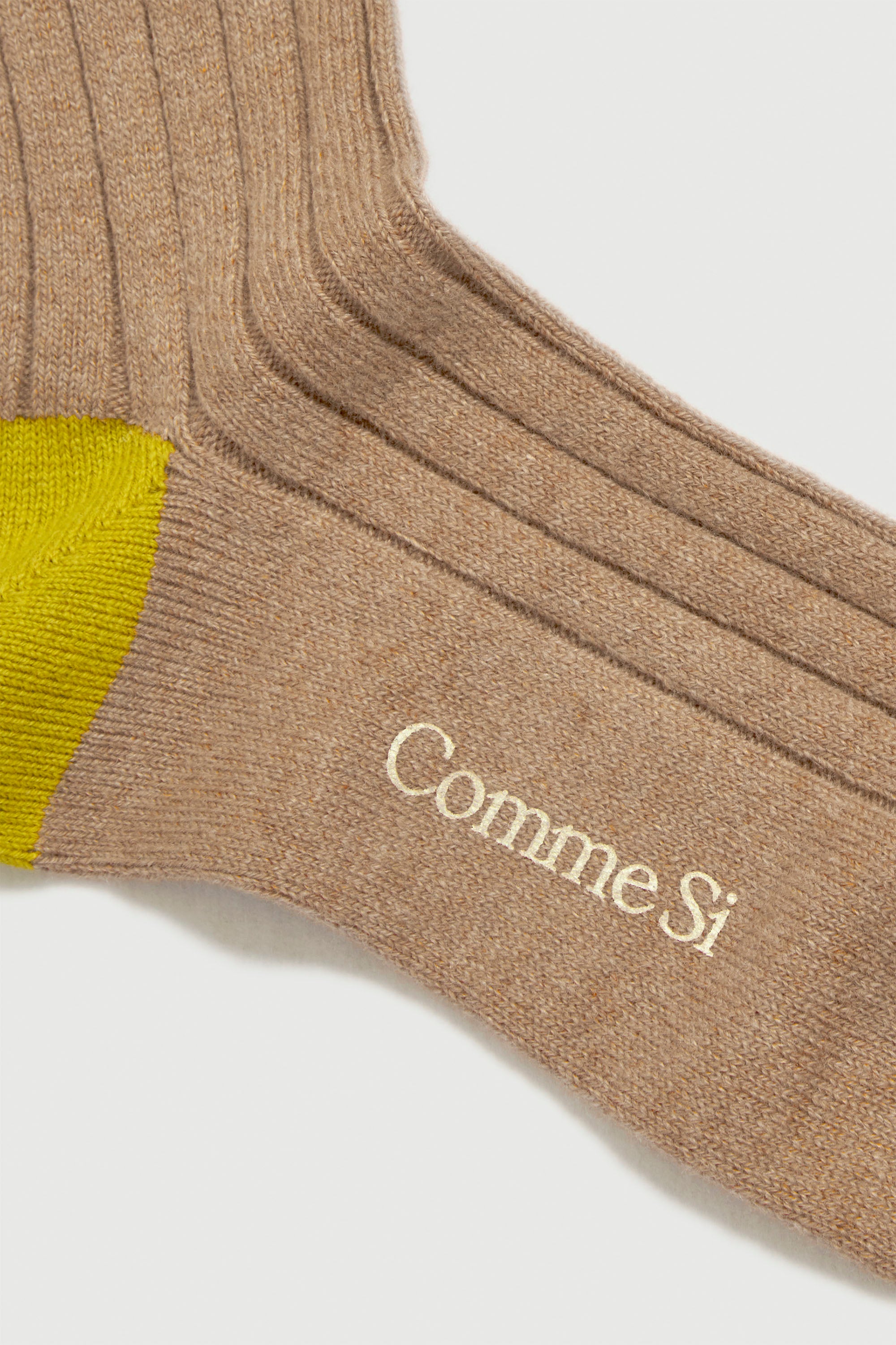 Footbed detail, The Danielle Sock, The Cashmere Trio in Camel Color Block, Mongolian cashmere socks, by Comme Si