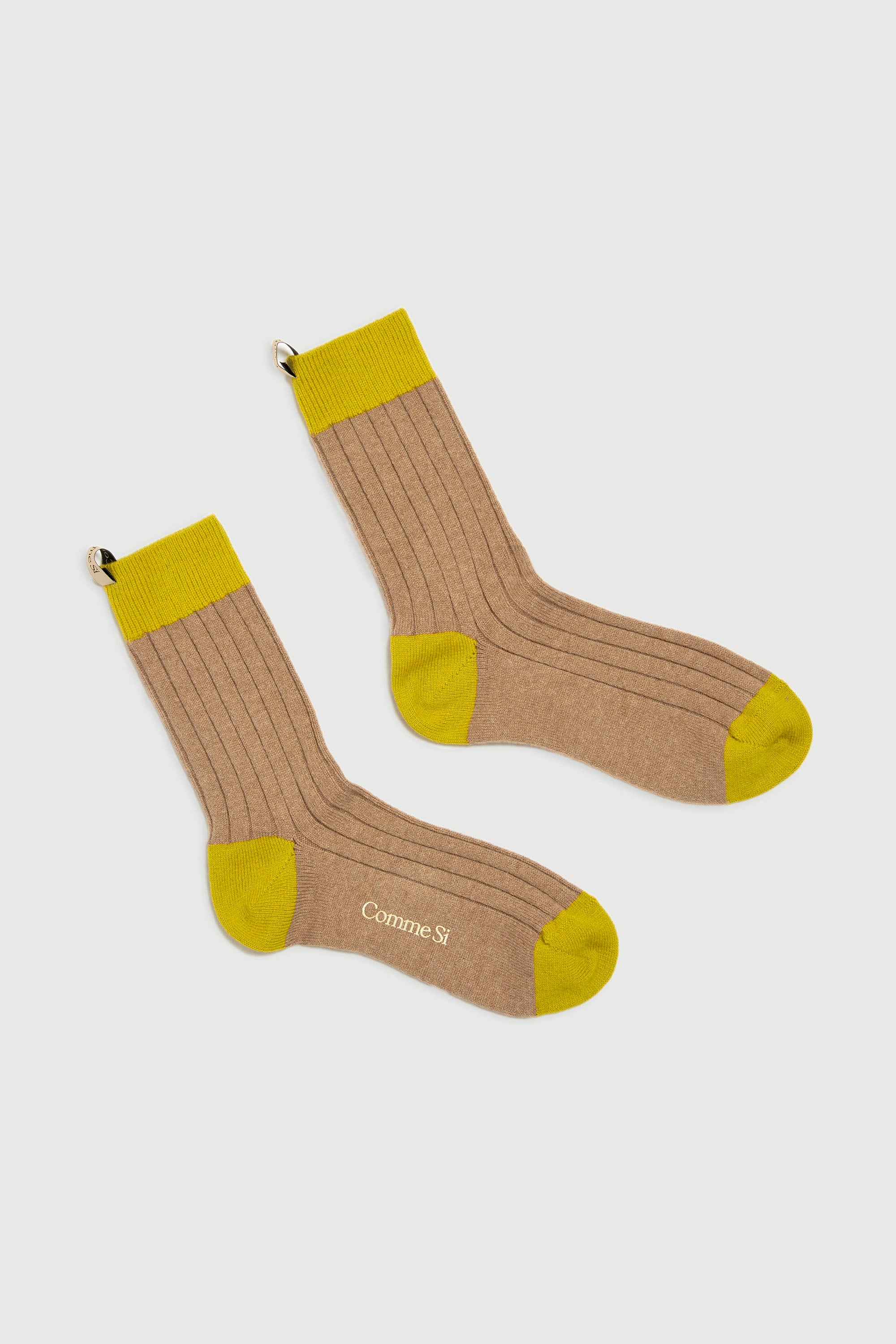 The Danielle Sock, Color Block, Cashmere, Camel Chartreuse