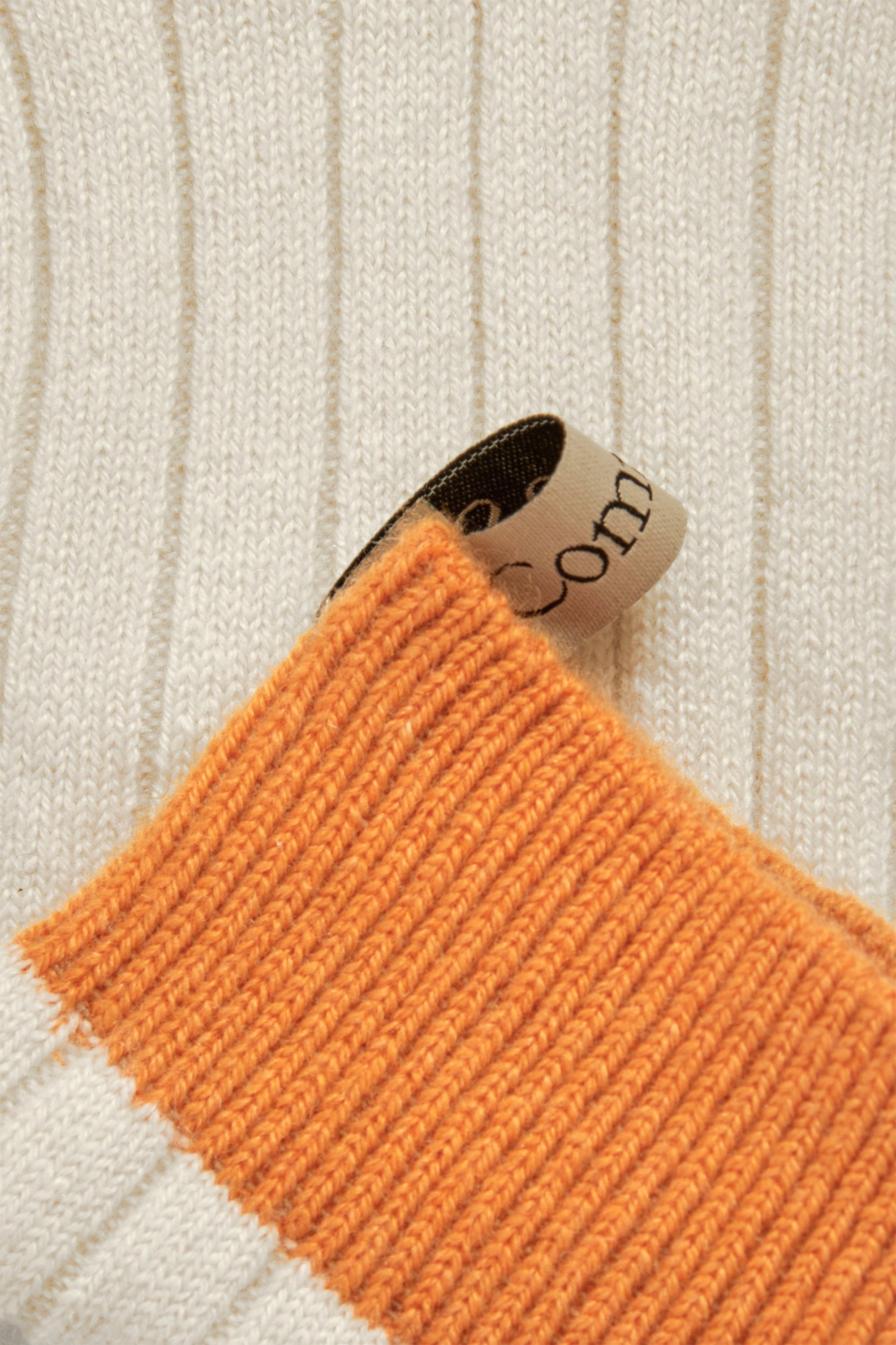 Ribbon tag detail, The Danielle Sock, Color Block, Cashmere, Cream Tangerine