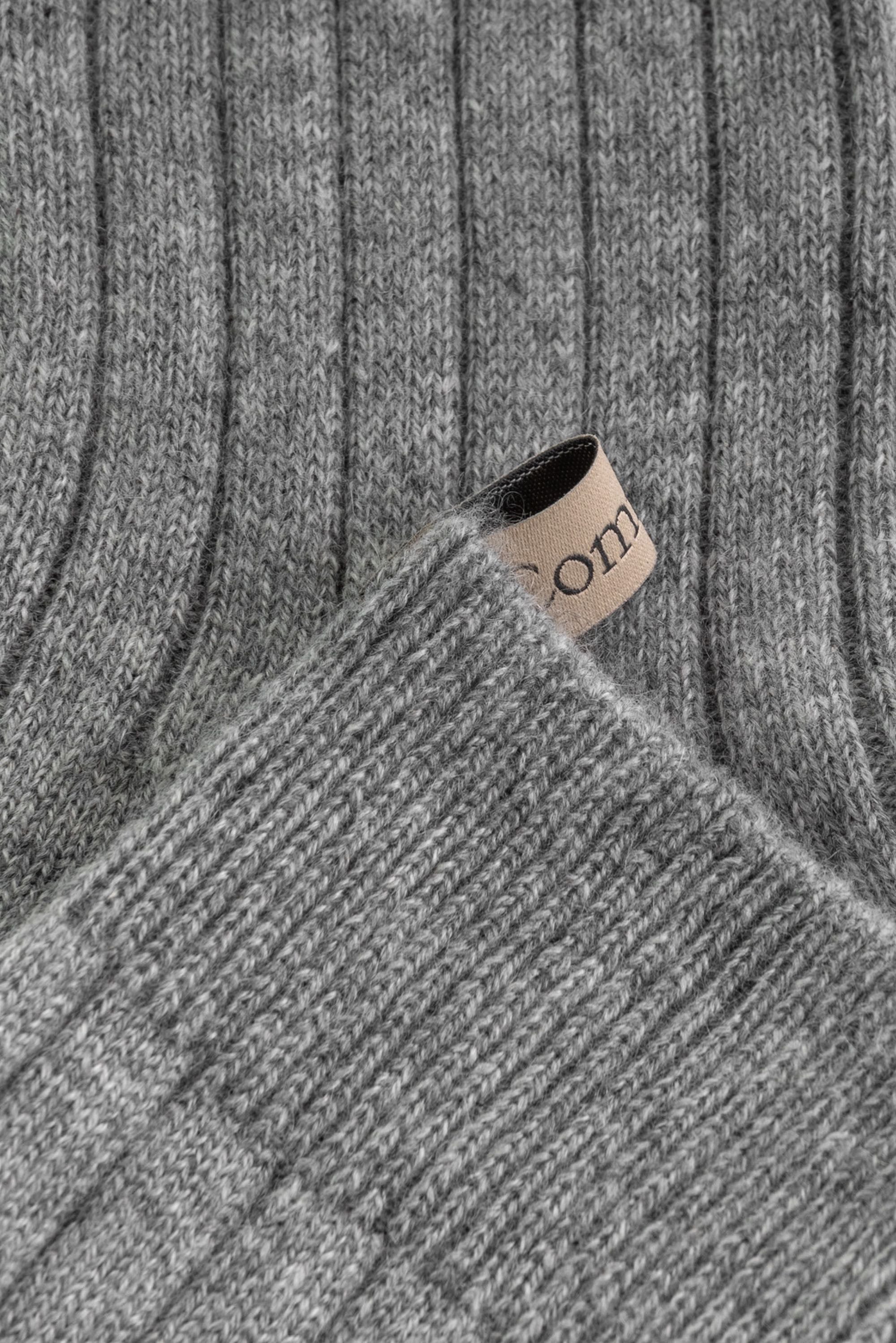 Ribbon tag detail, The Danielle Sock in Heather Grey, Mongolian Cashmere