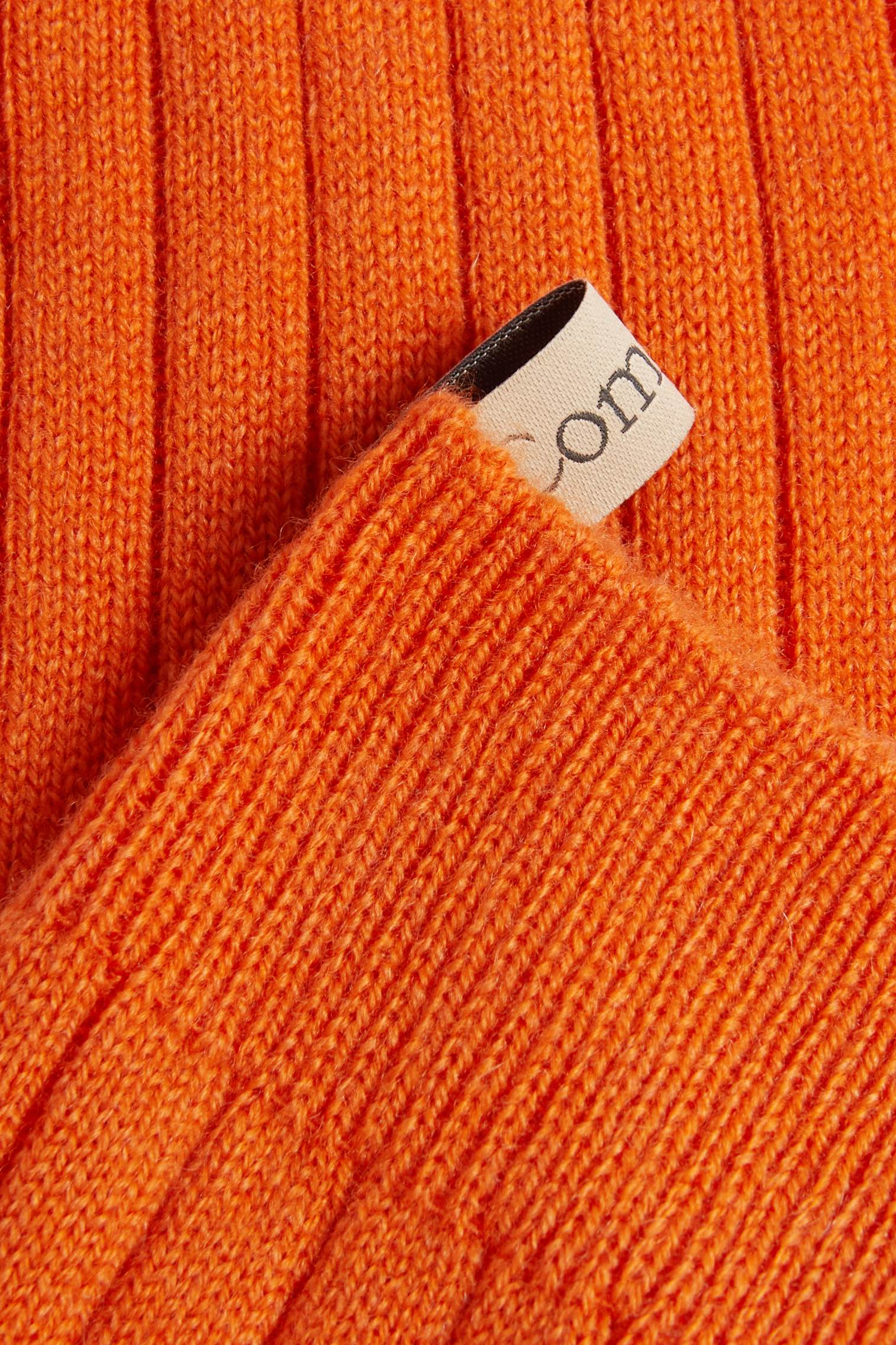 Ribbon tag detail, The Danielle Sock, Mongolian Cashmere, Tangerine, Comme Si