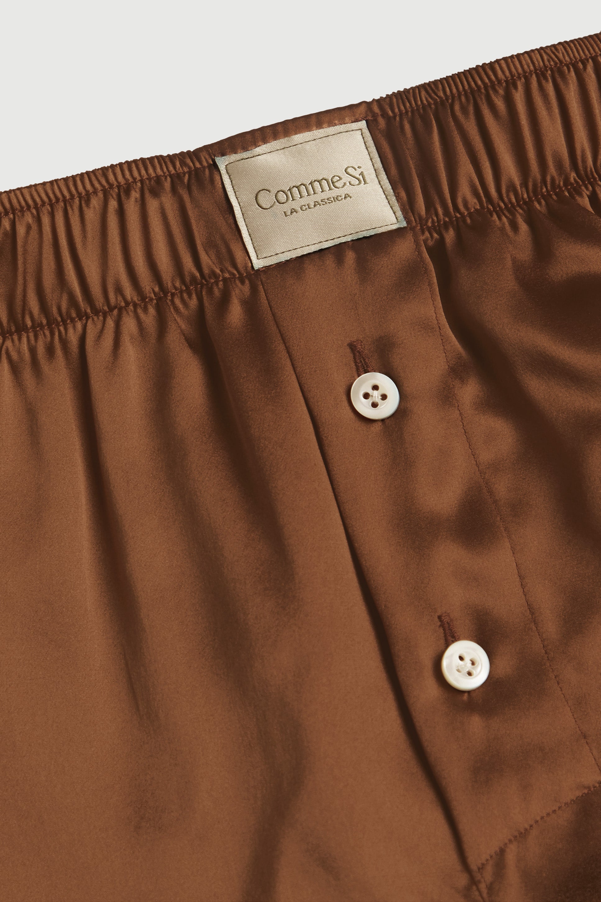 Waistband detail, La Boxer Classica, Silk, Chocolate, Comme Si