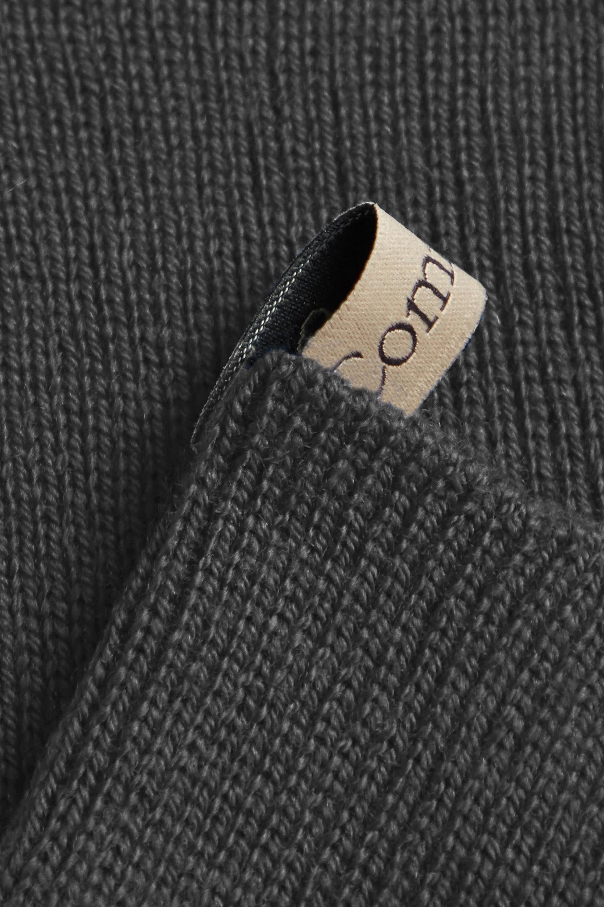 ribbon tag detail, the merino sock in charcoal, dark grey merino wool