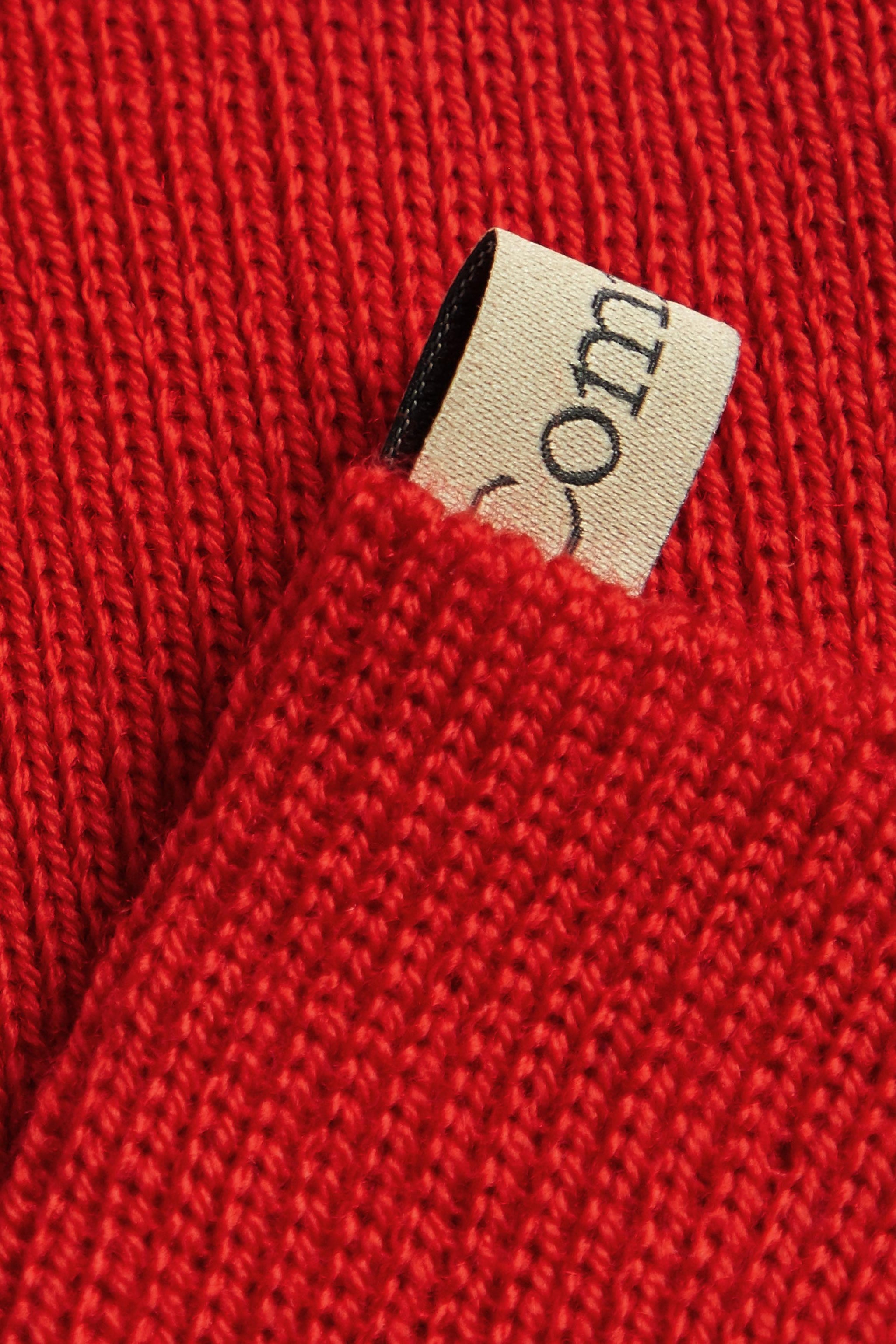 ribbon tag detail, The Merino Sock in crimson, merino wool, by Comme Si