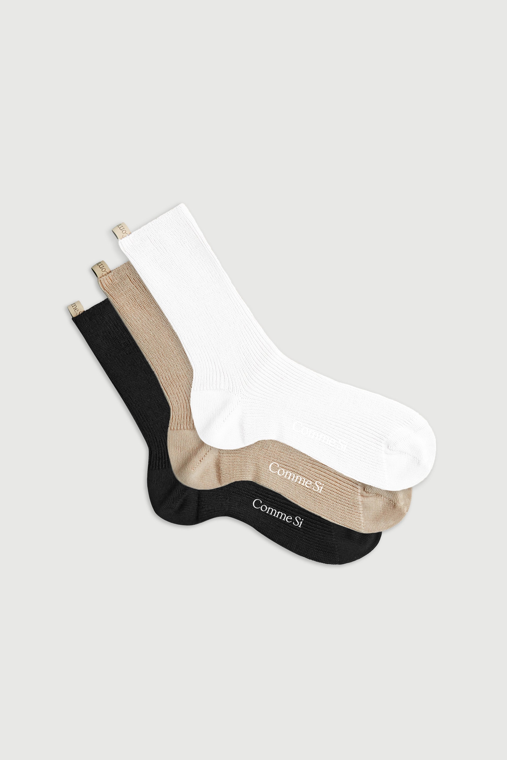 The merino trio in neutral, set of three merino wool socks, by Comme Si