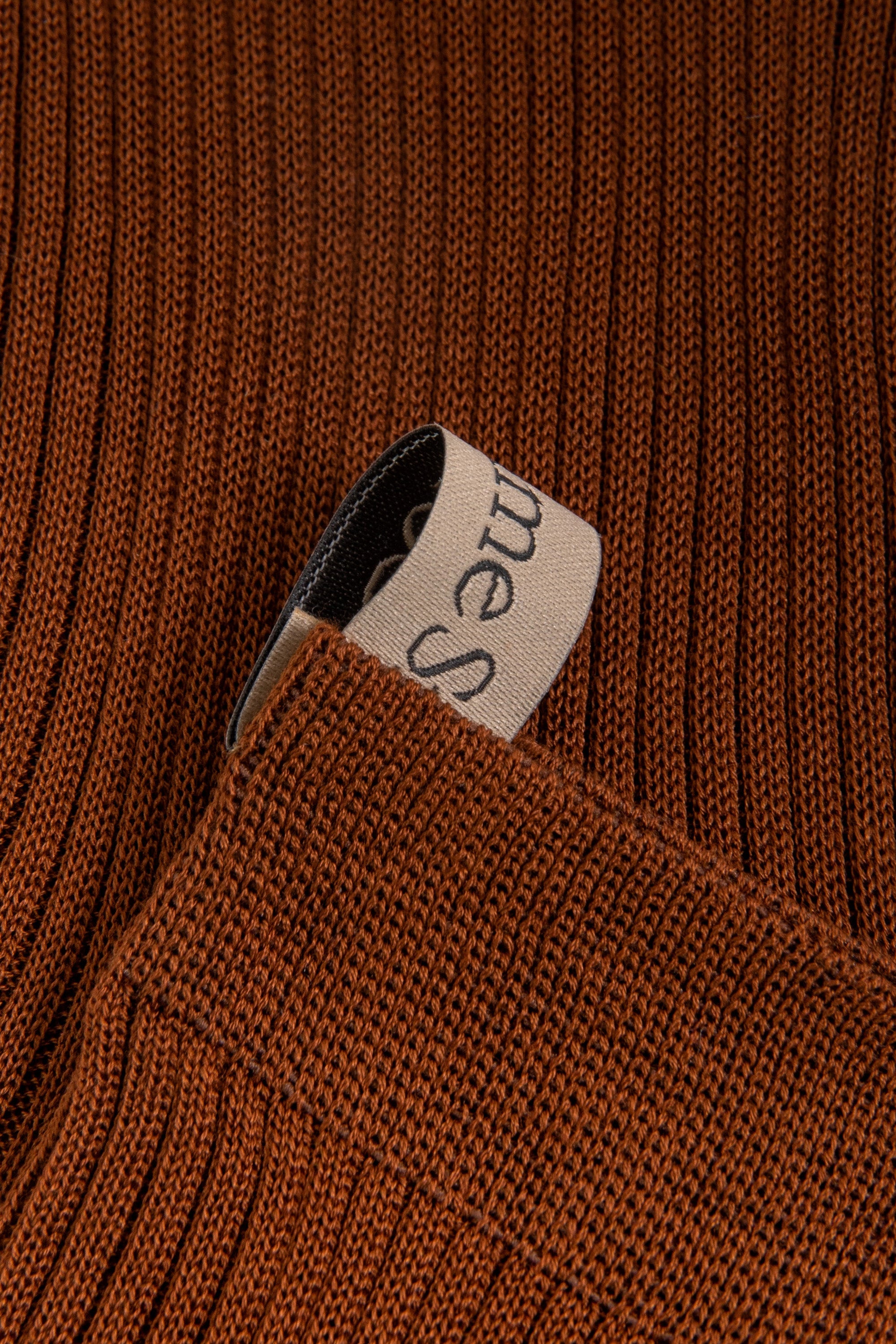 Ribbon tag cuff detail, The Agnelli Sock, Mocha brown, egyptian cotton by comme si