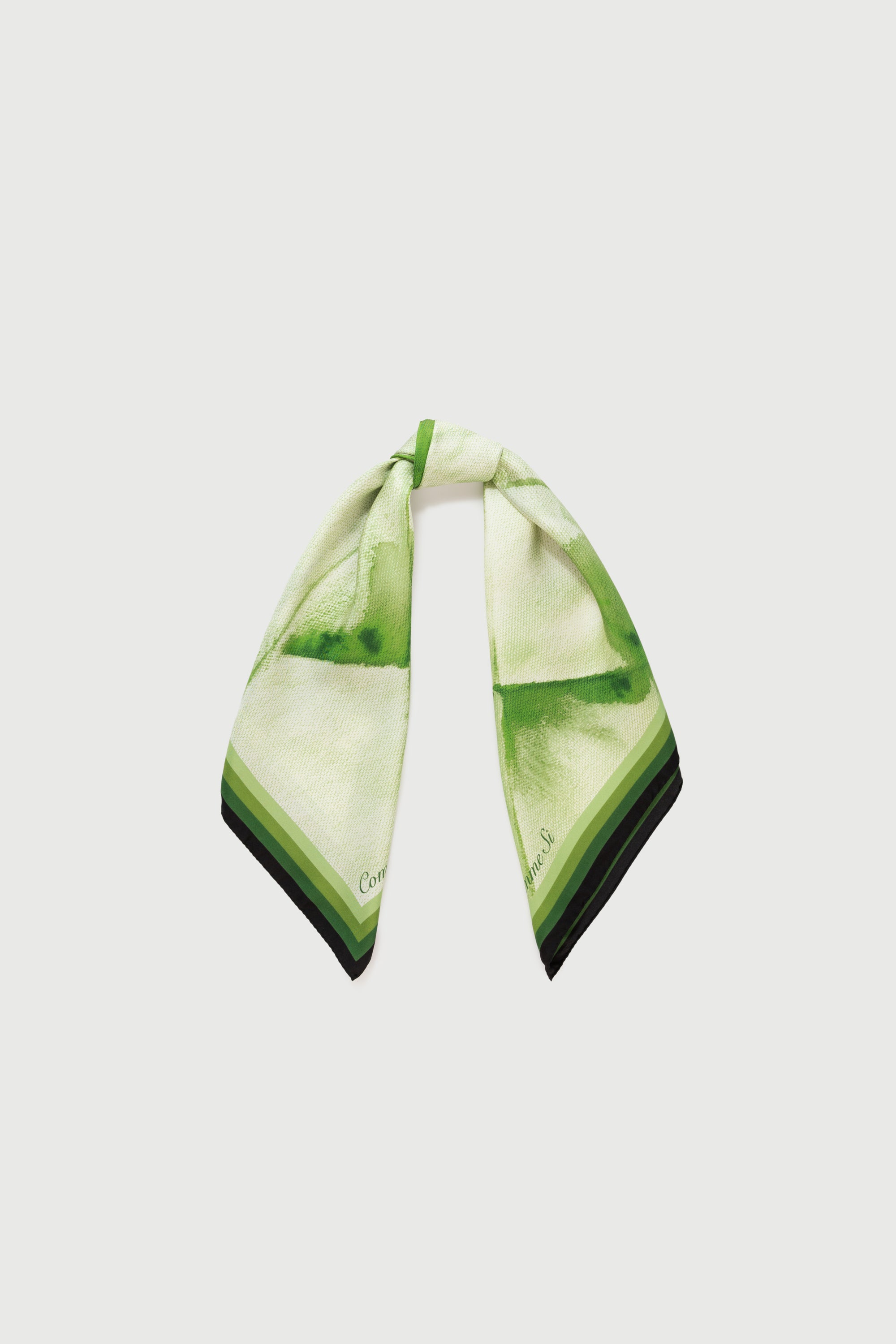 the silk scarf in green, flat lay, comme si, origami pattern