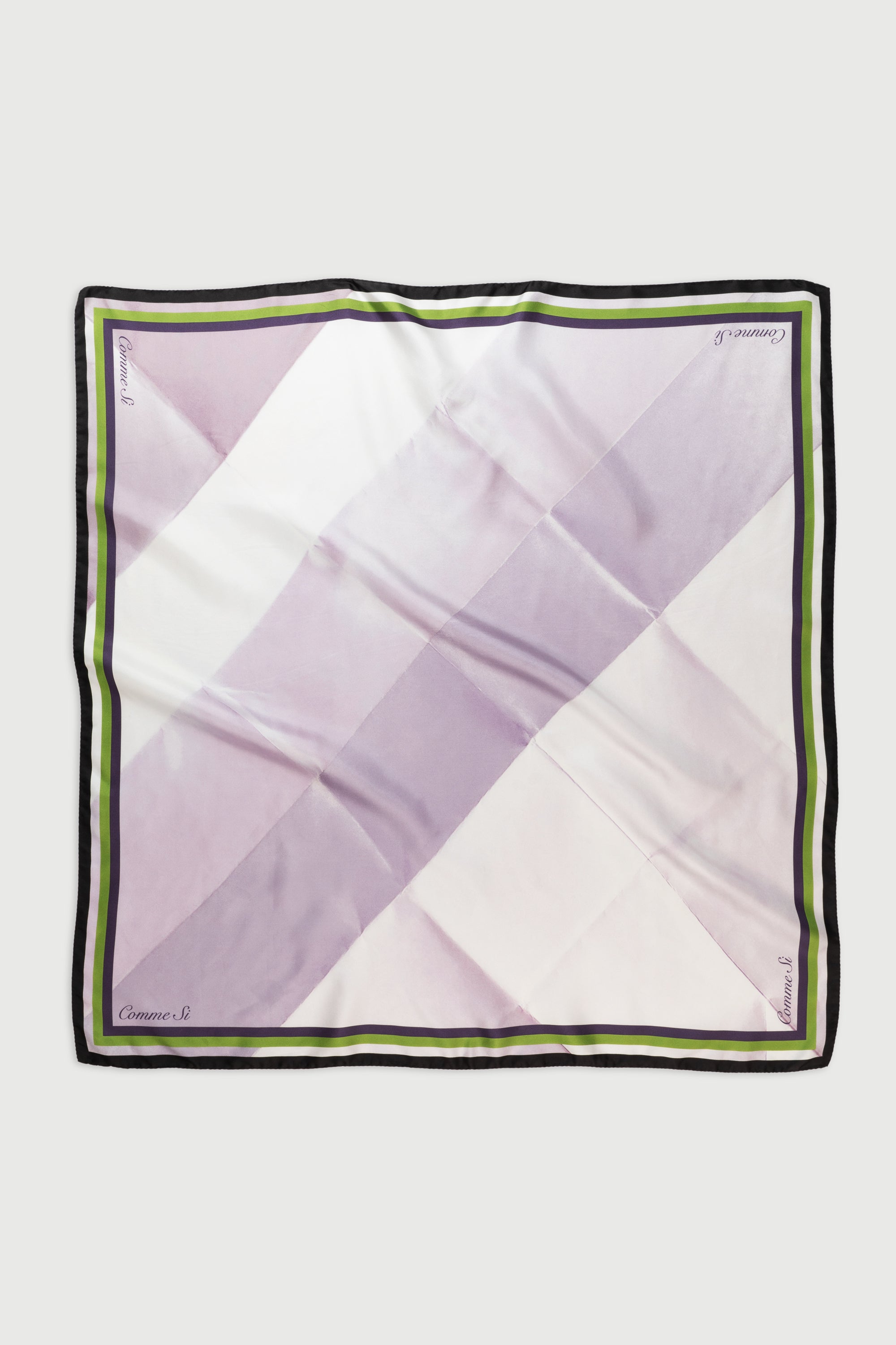 the silk scarf in lilac, flat lay, comme si, origami pattern