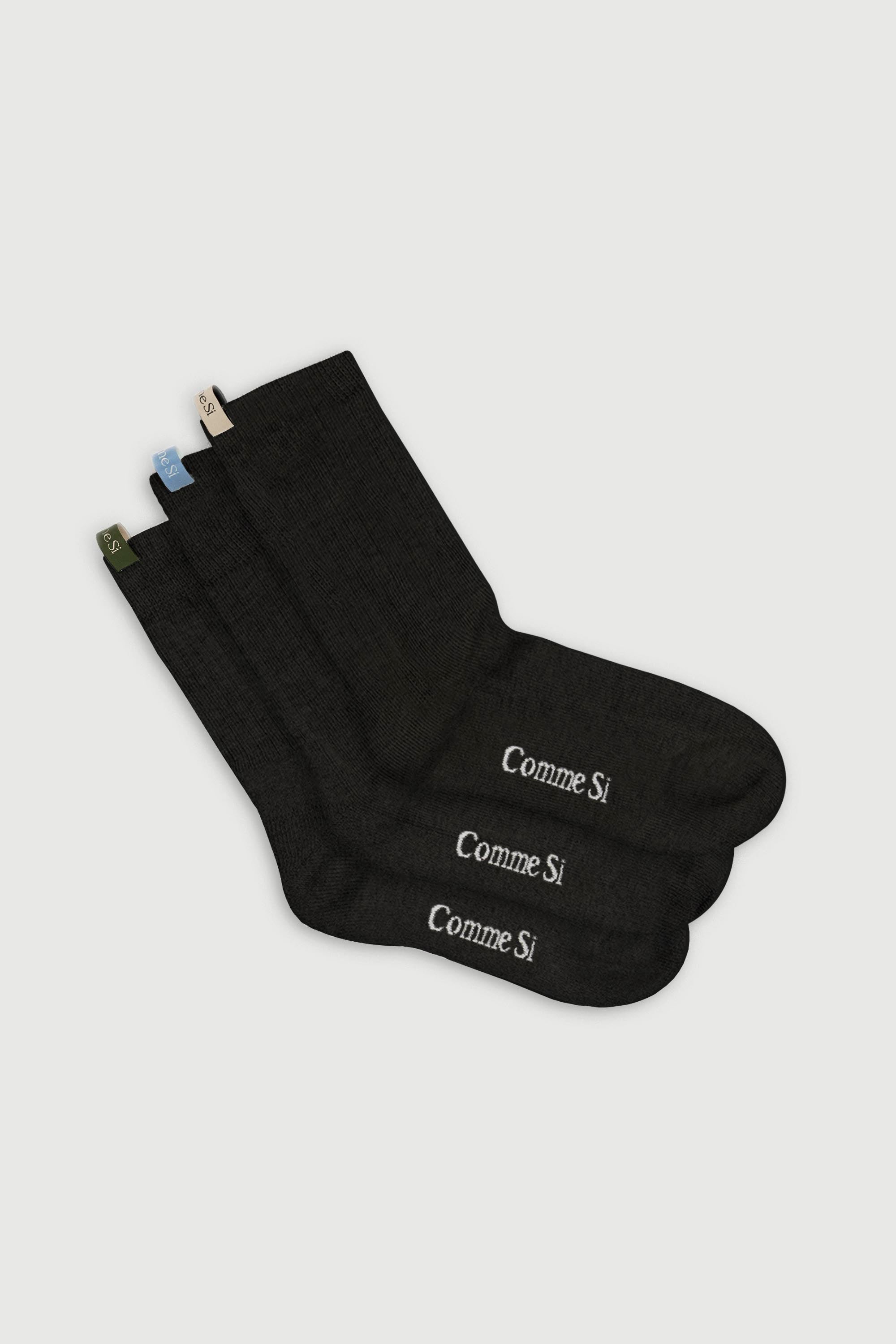 The Tube Sock Trio, Black, GOTS certified Organic Cotton, by Comme Si
