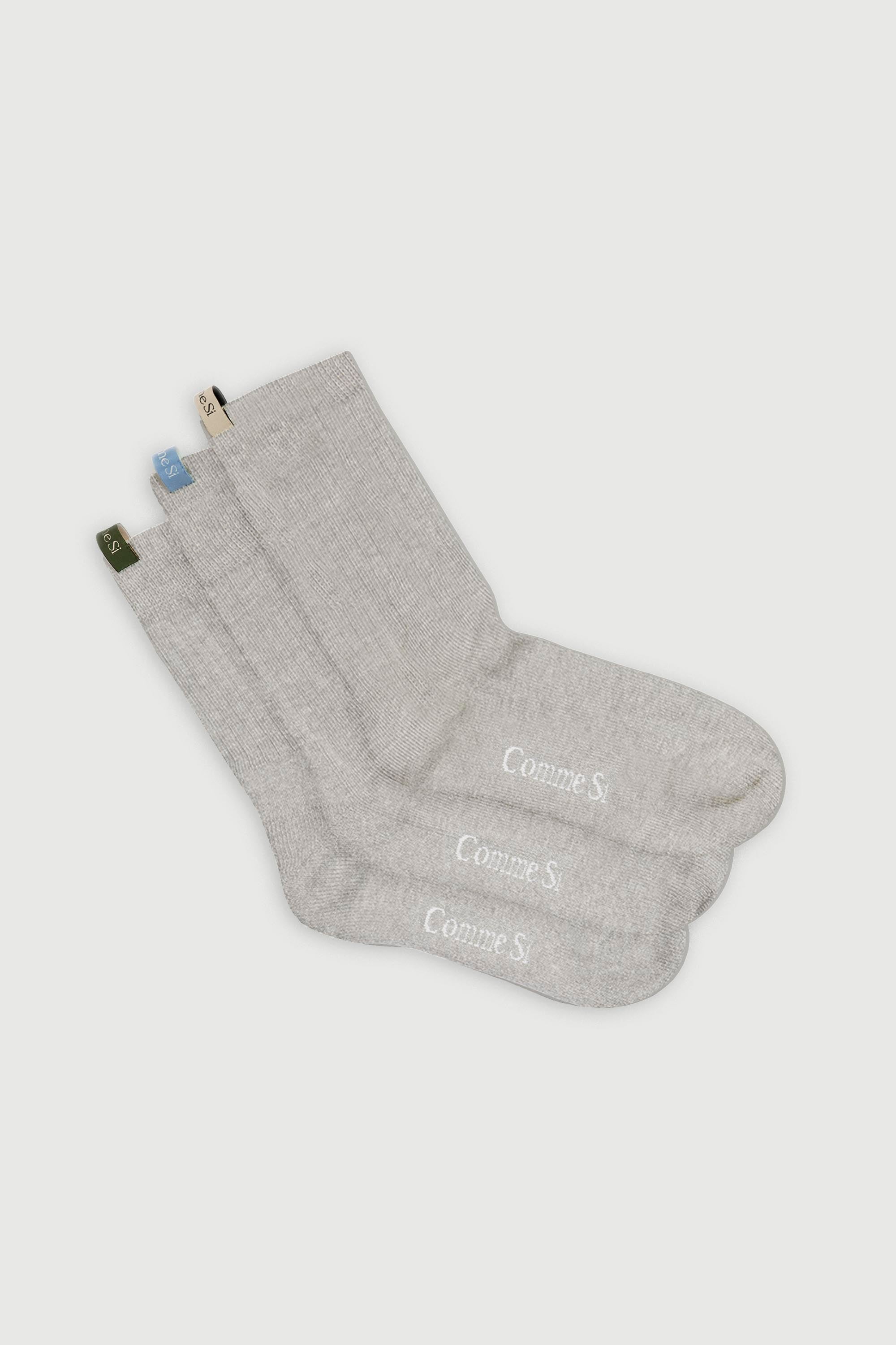 The Tube Sock Trio, Heather Grey, GOTS certified Organic Cotton, by Comme Si