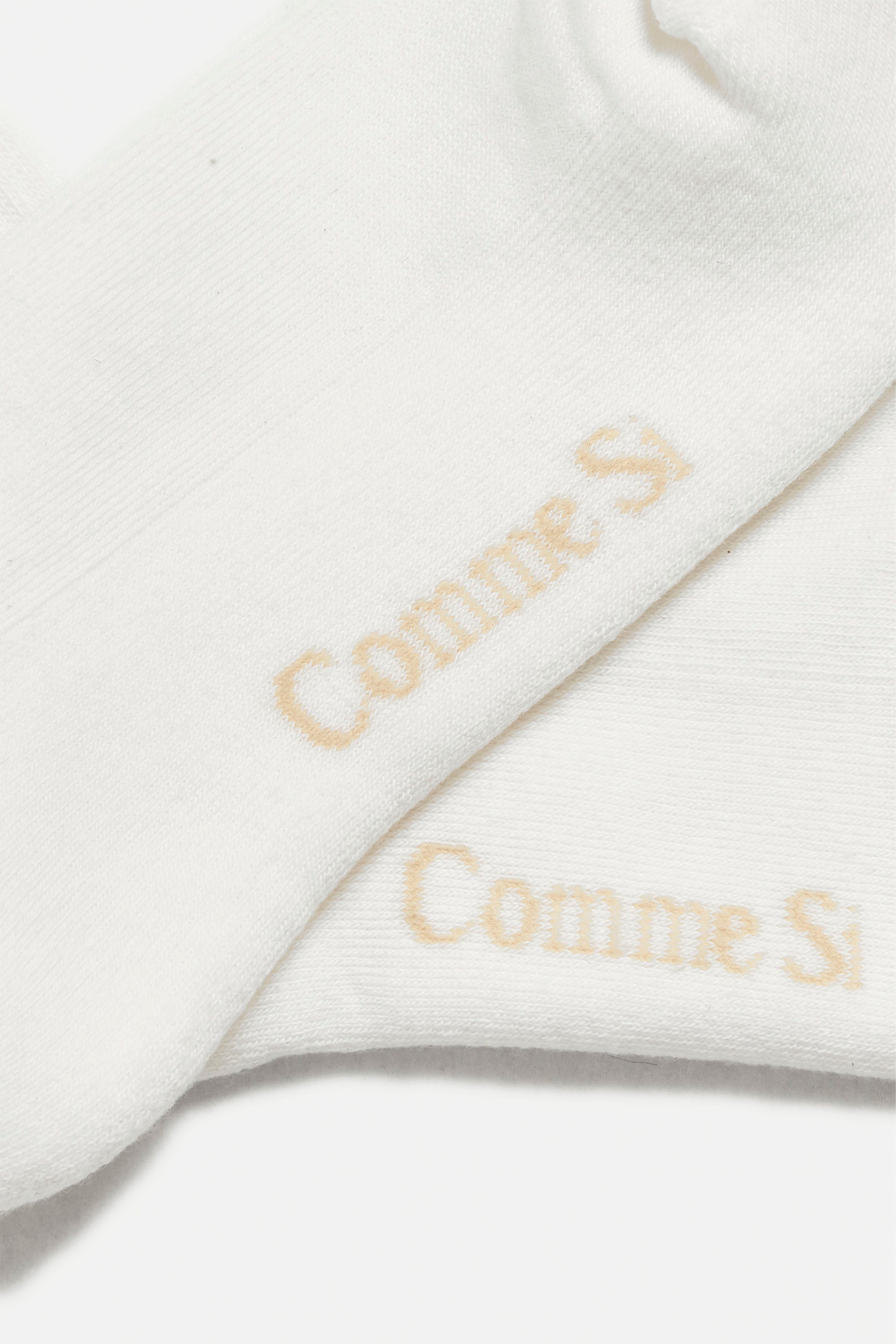 Footbed detail, Ribbon tag cuff detail of The Tube Sock, White, GOTS certified Organic Cotton, by Comme Si
