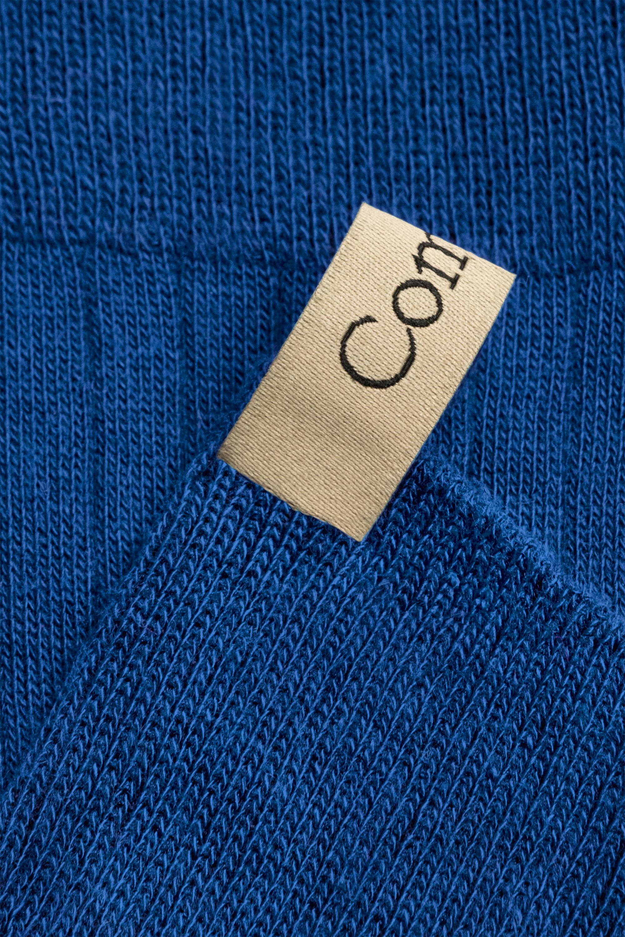 Ribbon tag detail, The Yves Sock in Sapphire Blue, Egyptian cotton sock by Comme Si