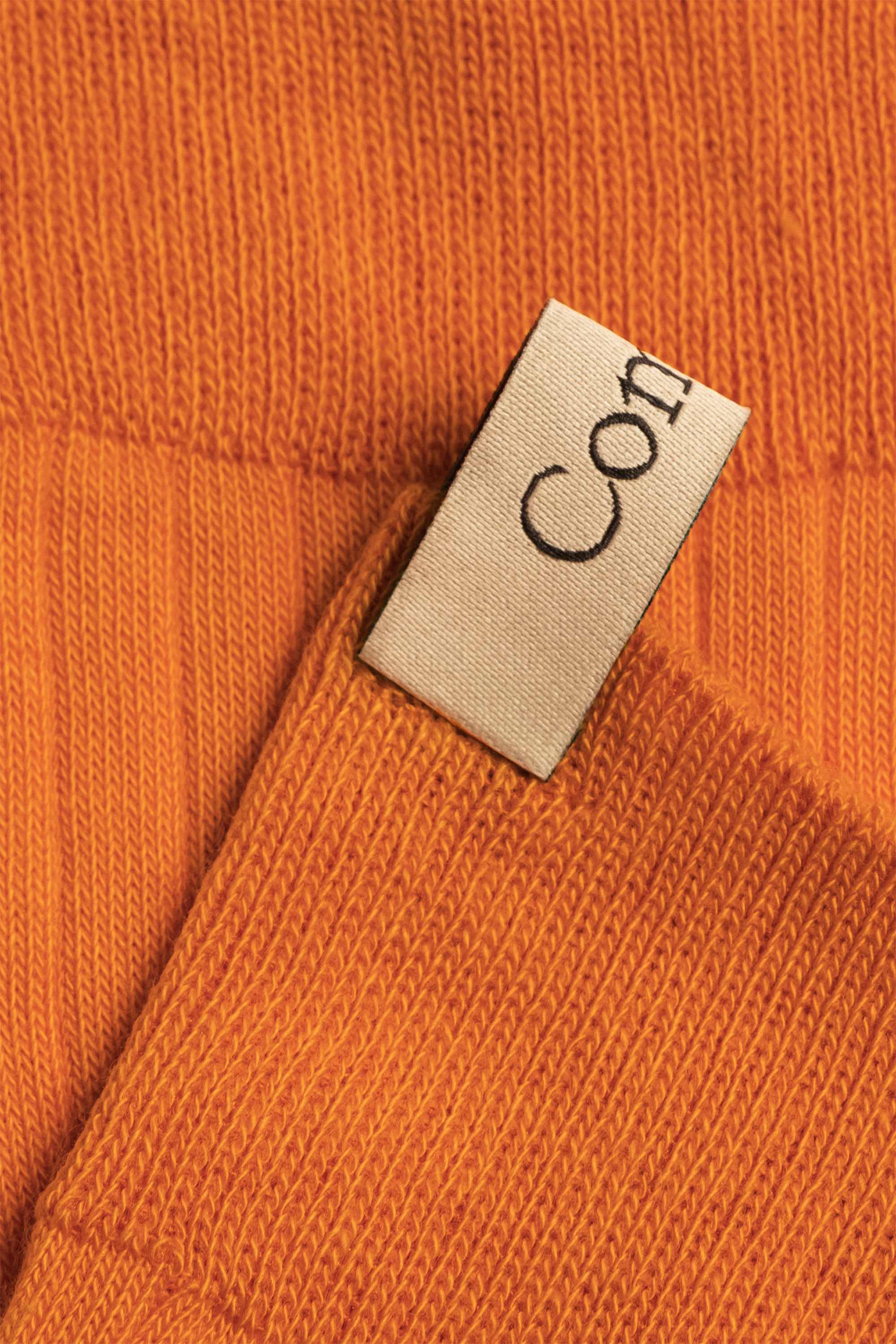 ribbon tag detail, The Yves Sock in Tangerine, Egyptian cotton sock by Comme Si